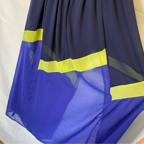 Lush Women's Sheer Maxi Skirt Size Small Colorblock Pleated Double High Slit - Picture 9 of 12